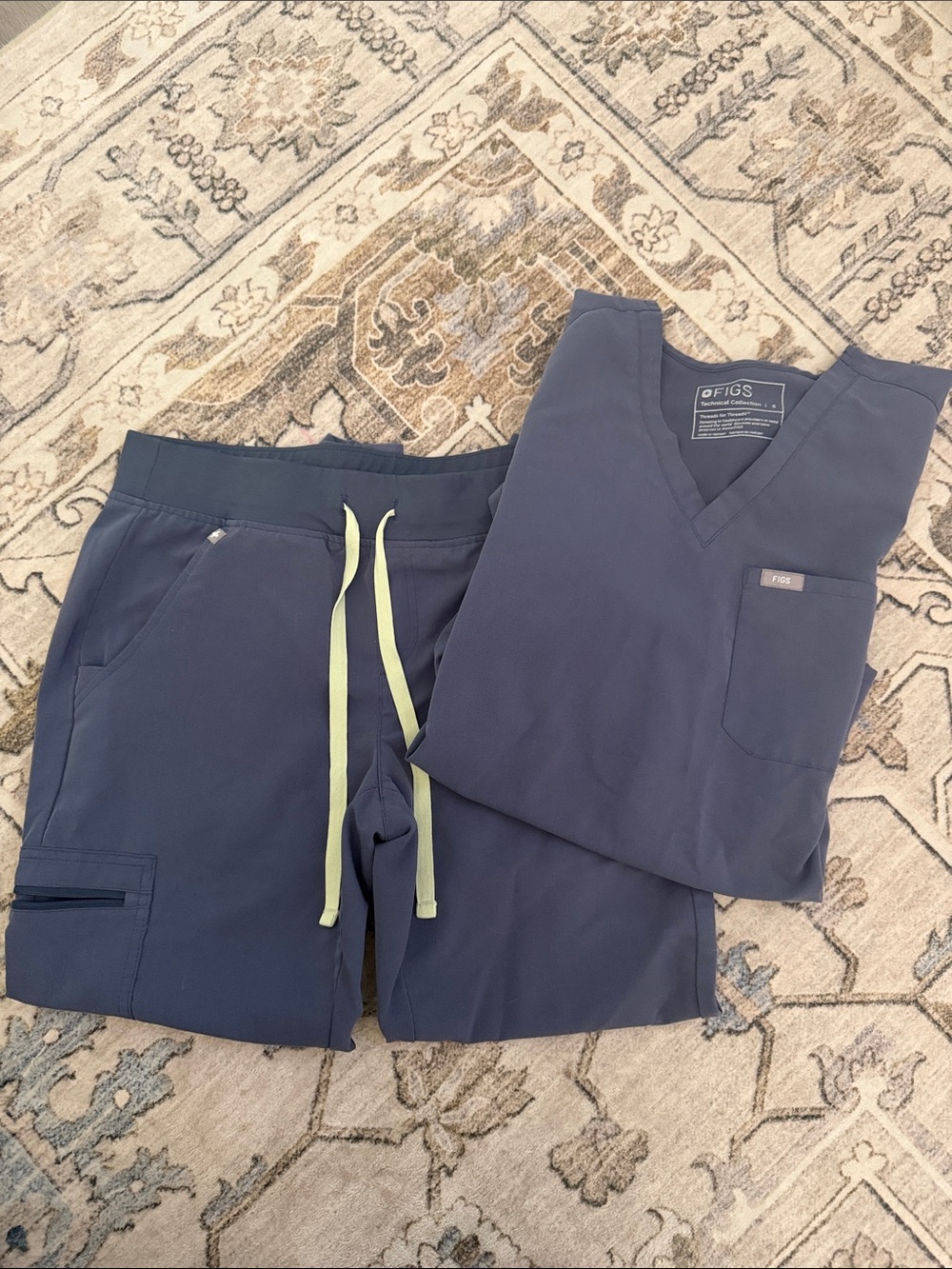 Figs woman Cargo Scrubs with Lime Drawstrings
